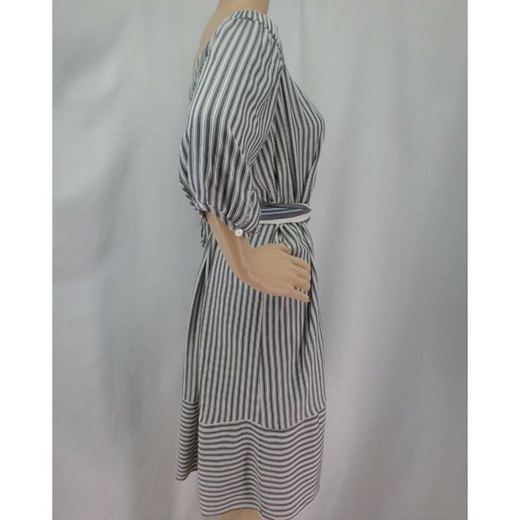 "LOFT" IVORY BLACK OFF-SHOULDER STRIPED SHIFT SHIRT DRESS SZE: SP NWT - Picture 6 of 8